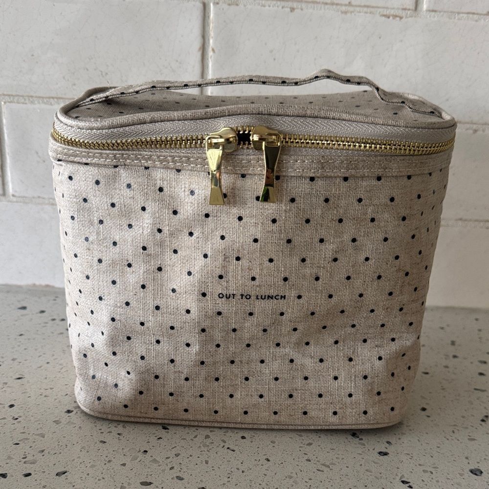 Kate Spade Out To Lunch Tote Bag Polka Dots Beige Black Insulated Picnic Cooler